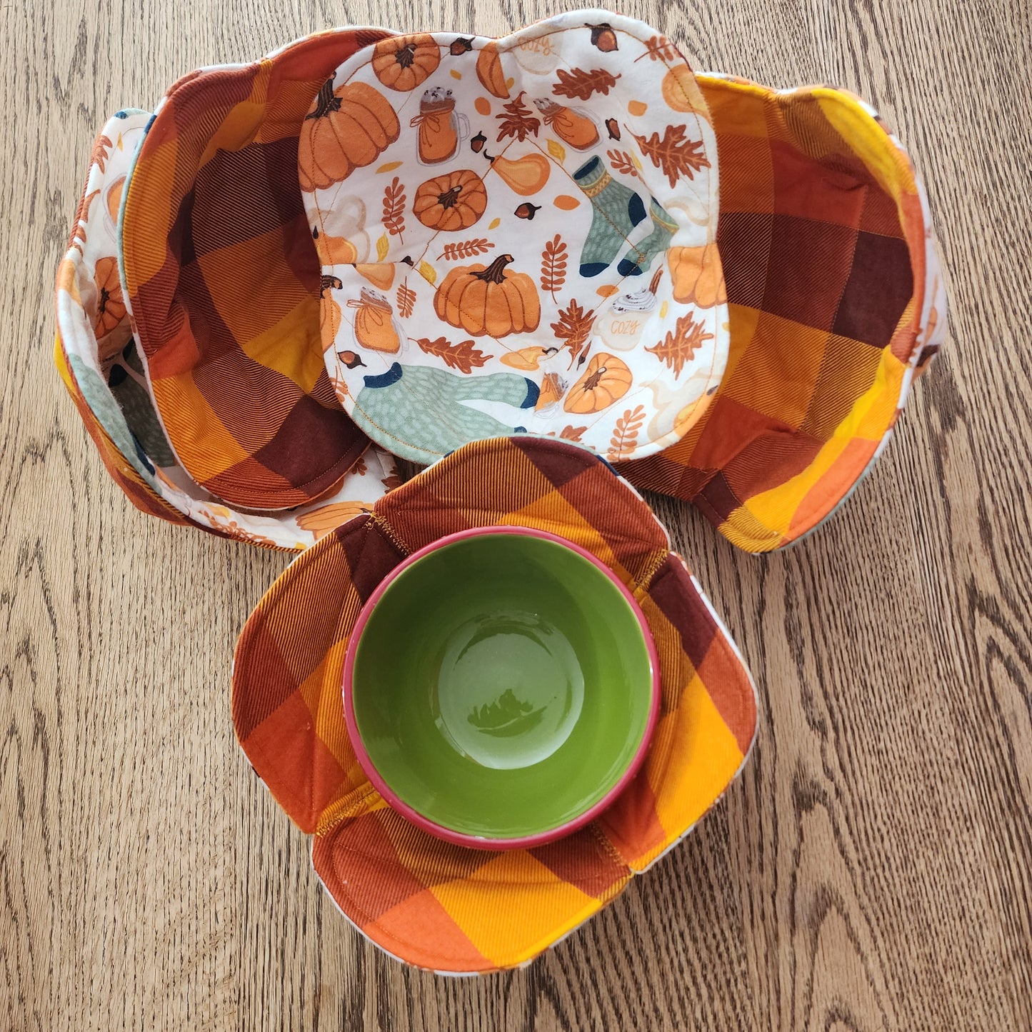 Fall Plaid Bowl Cozy | Handmade Microwave Bowl Sleeve | Reusable Autumn Kitchen Gift