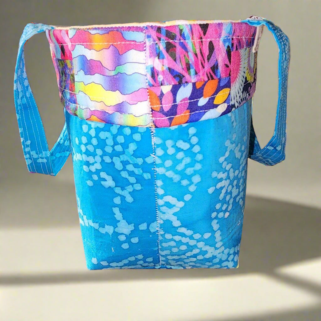 Tote/Bag/Purse: Handmade Patchwork Tote Bag – Batik Teal and Bright Quilted Colors | Sturdy, Functional, and Unique