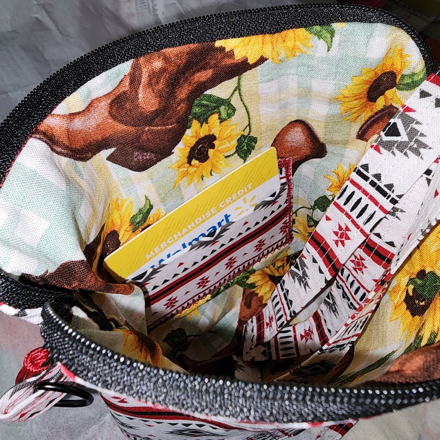 Western themed RFID purse with removable strap: use as cross body or shoulder strap, has cute card holder on inside of liner, convenient for easy accessibility :