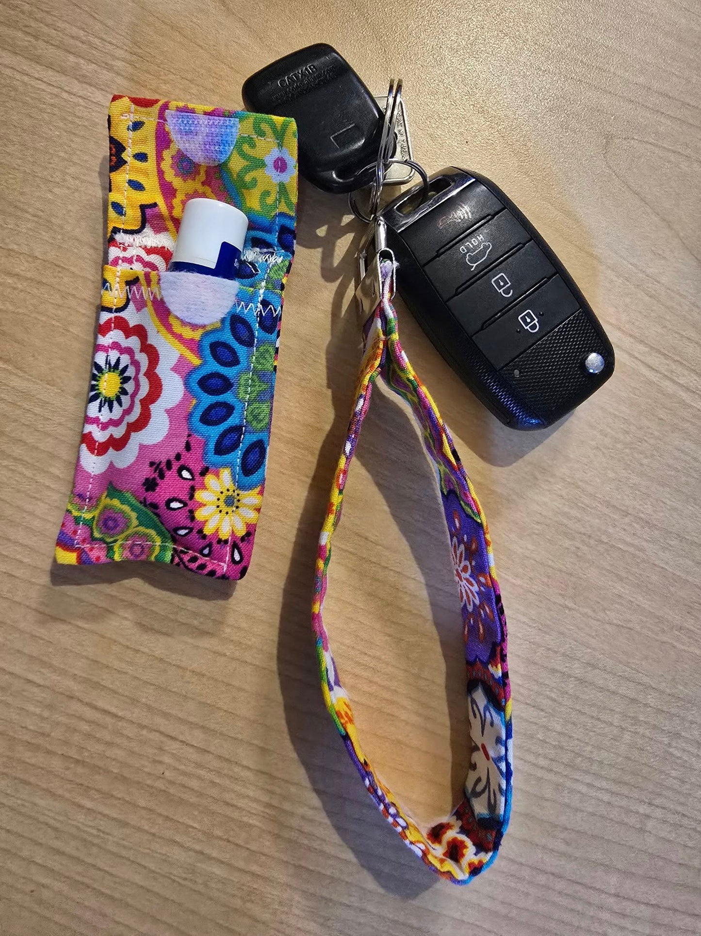 Retro Flower Keychain Set with Earbud Case, Lip Balm Holder & Wristlet β Cute Matching Accessories, Buy Individually or as a Set"