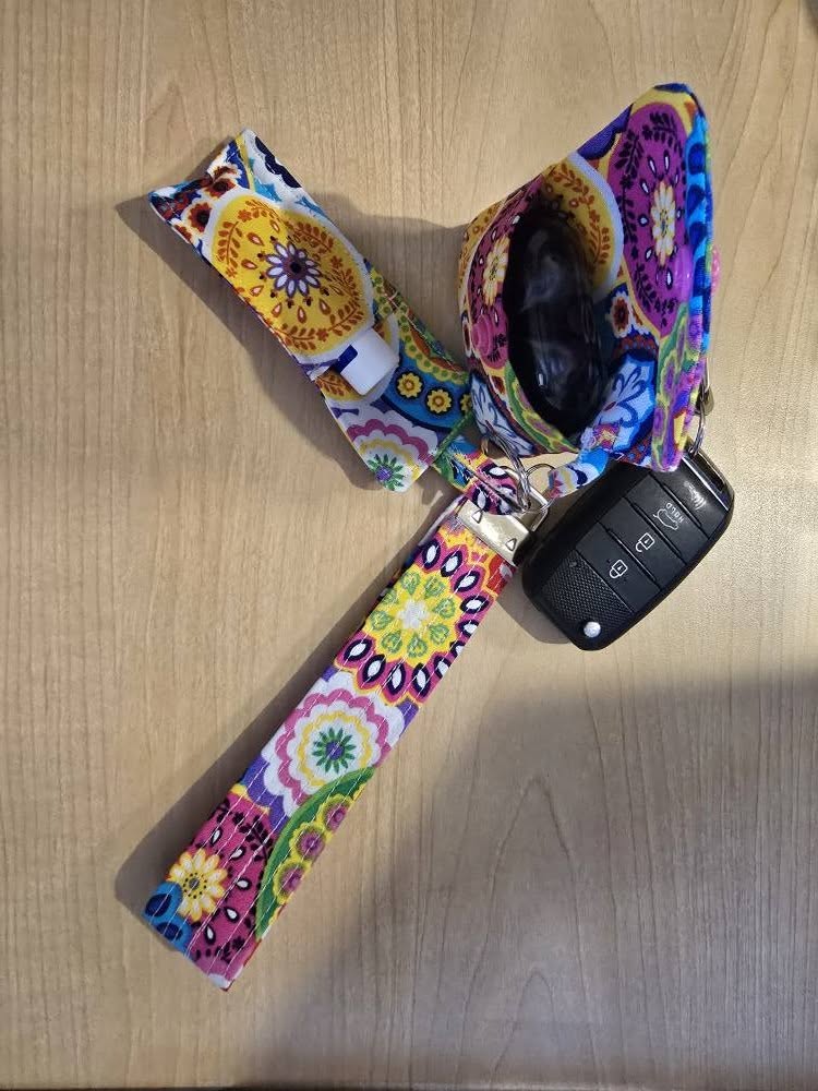 Retro Flower Keychain Set with Earbud Case, Lip Balm Holder & Wristlet β Cute Matching Accessories, Buy Individually or as a Set"