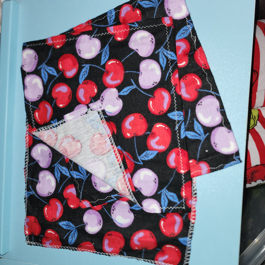 Cherry Print – Reusable un-paper towels/ cloths: make-up remover: cleaning cloths