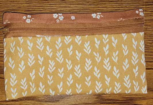 Medium Coin Purse: versatile coin pouch:  browns with flowers and leaves