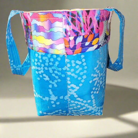 Tote/Bag/Purse: Handmade Patchwork Tote Bag – Batik Teal and Bright Quilted Colors | Sturdy, Functional, and Unique