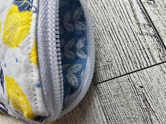 Small Coin Purse: versatile coin pouch : lemons with blue leaf liner