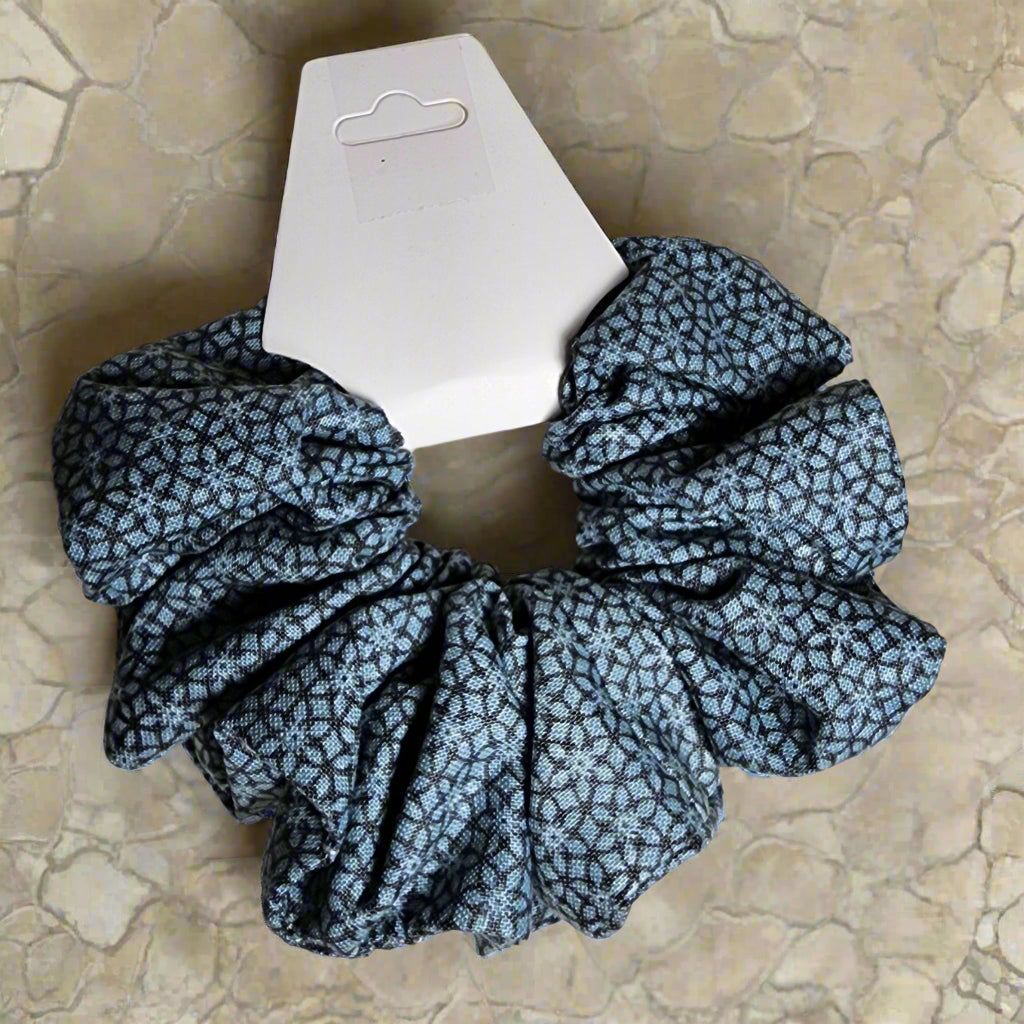 Scrunchies: ponytail holders: hair ties: Blue and Grey geometric shapes pattern