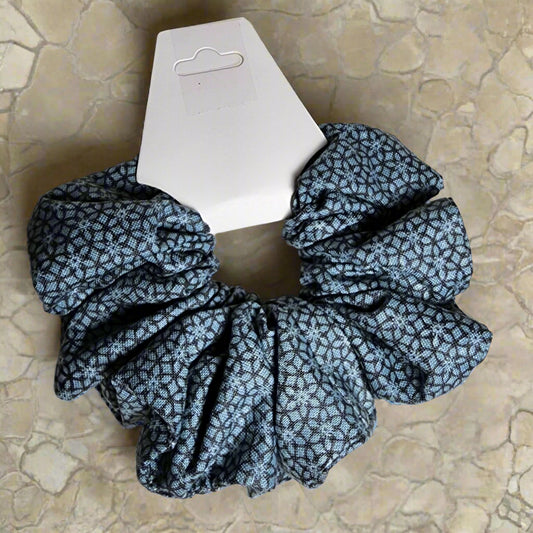 Scrunchies: ponytail holders: hair ties: Blue and Grey geometric shapes pattern