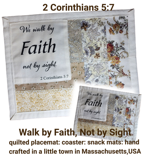 Indulge in the uniqueness of our hand-crafted Walk by Faith: Not by Sight 2 Corinthians 5:7 mats, perfect for everyday use. Share the love with your loved ones, colleagues, and church community, while also reducing waste in landfills. Available in beige tones or primary colors, these mats are a reminder of God's goodness.