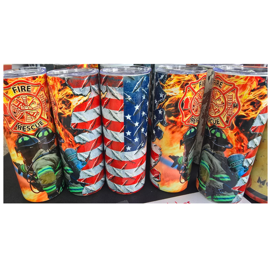 Firefighter-Themed 20 oz. Double Wall Insulated Tumbler with Tight Fitting Lid