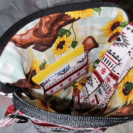 Western themed RFID purse with removable strap:  use as cross body or shoulder strap, has cute card holder  on inside of liner, convenient for easy accessibility : 