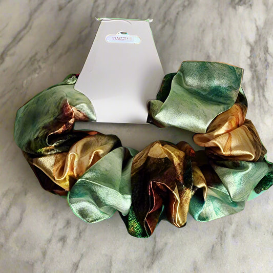 hand-crafted -earth tones- silky hair accessories that will not break your hair: ponytail holder, scrunchie holds medium to thick hair, or wear as a fashionable wristlet.