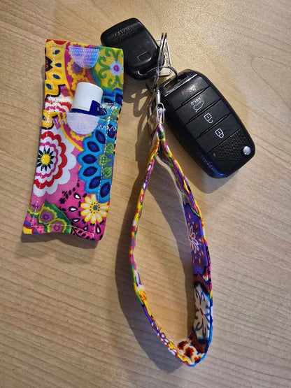 Retro Flower Keychain Set with Earbud Case, Lip Balm Holder & Wristlet – Cute Matching Accessories, Buy Individually or as a Set"
