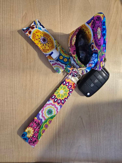 Retro Flower Keychain Set with Earbud Case, Lip Balm Holder & Wristlet – Cute Matching Accessories, Buy Individually or as a Set"